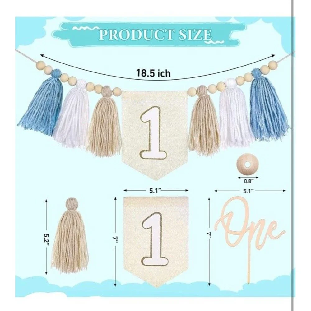 High Chair Banner Baby 1st Birthday Party Decorations With Hat And Cake Topper